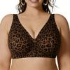 Plus Size Wireless Seamless Bra with Jelly Strips Ice Fabric Outer Expanding Lifting Gathered Leopard Print Intimates for Women