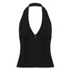 Deep V Neck Sleeveless Crop Top Tie Up Waist Strap Women Camisole Halter Vest Top  Female