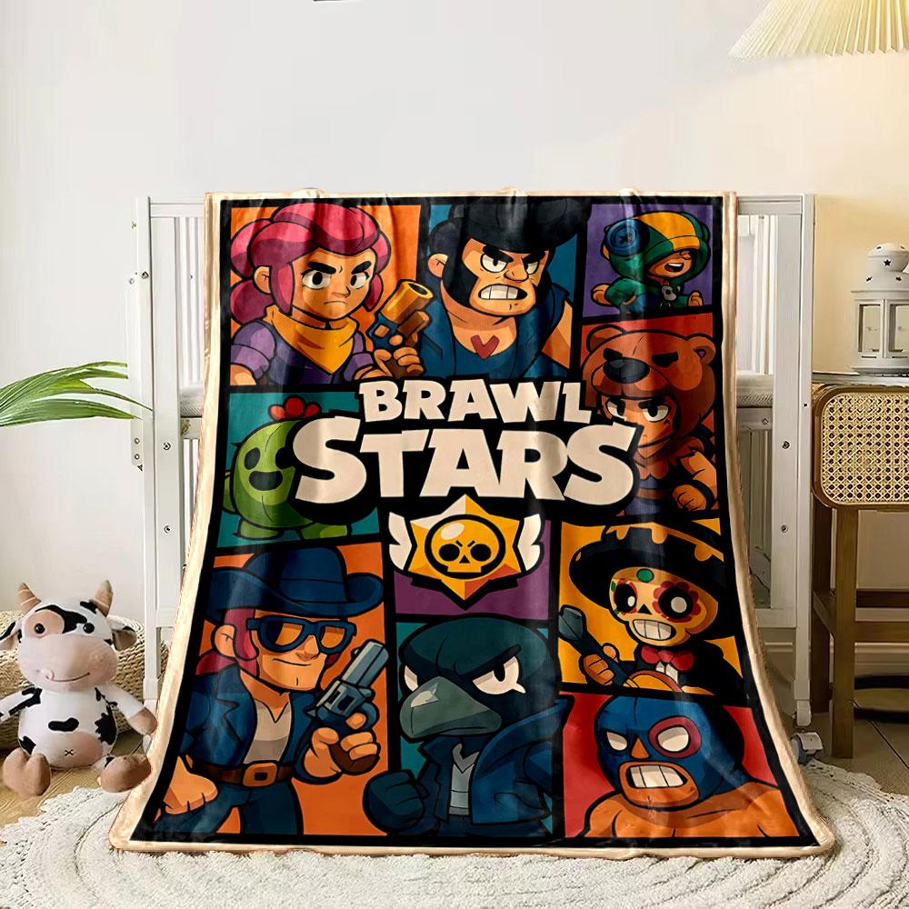 Characters divided into colorful panels around the  Brawl Stars  logo. for all seasons blanket lunch break throw gift 80cm x 120cm