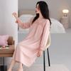 Womens Long Sleeve Cotton Nightgown With Built-in Bra Soft Loungewear
