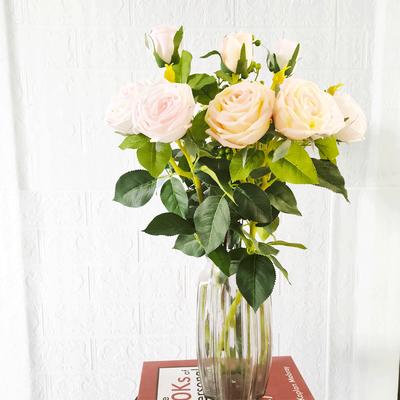 High-Grade Single-Branch Simulated Flower 3-Head Moisturizing Simulated Rose Bouquet, Wedding Home Interior Decoration Silk Flower