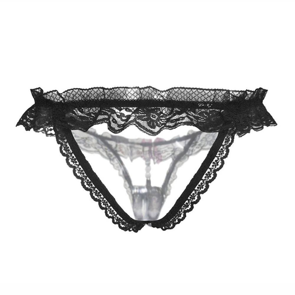 Sexy Panties Women's Beautiful Buttocks Lace Novelty Thong Pearl Massage Transparent Hollow T-pants 2172