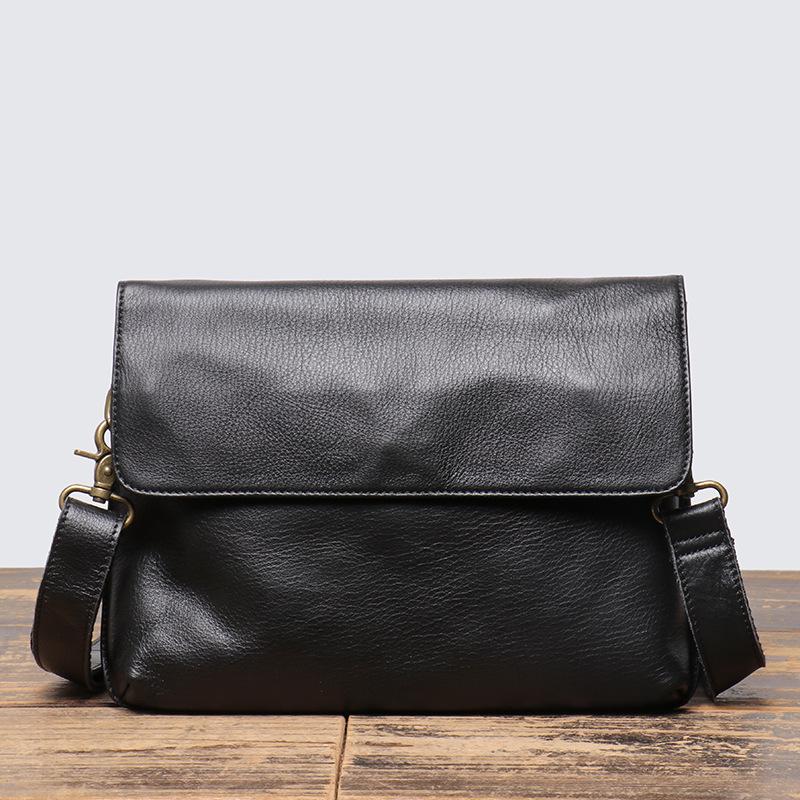 

Unisex Retro Genuine Leather Crossbody & iPad Bag - Handmade Crazy Horse Cowhide Clutch чёрный