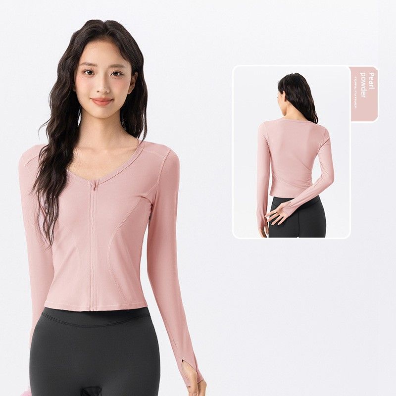 Lu Same Yoga Clothes Ladies 2025 Fall and Winter Nude Feel Slim Fit Slimming Long Sleeves Sports Outwear V Neck Zipper Cardigan