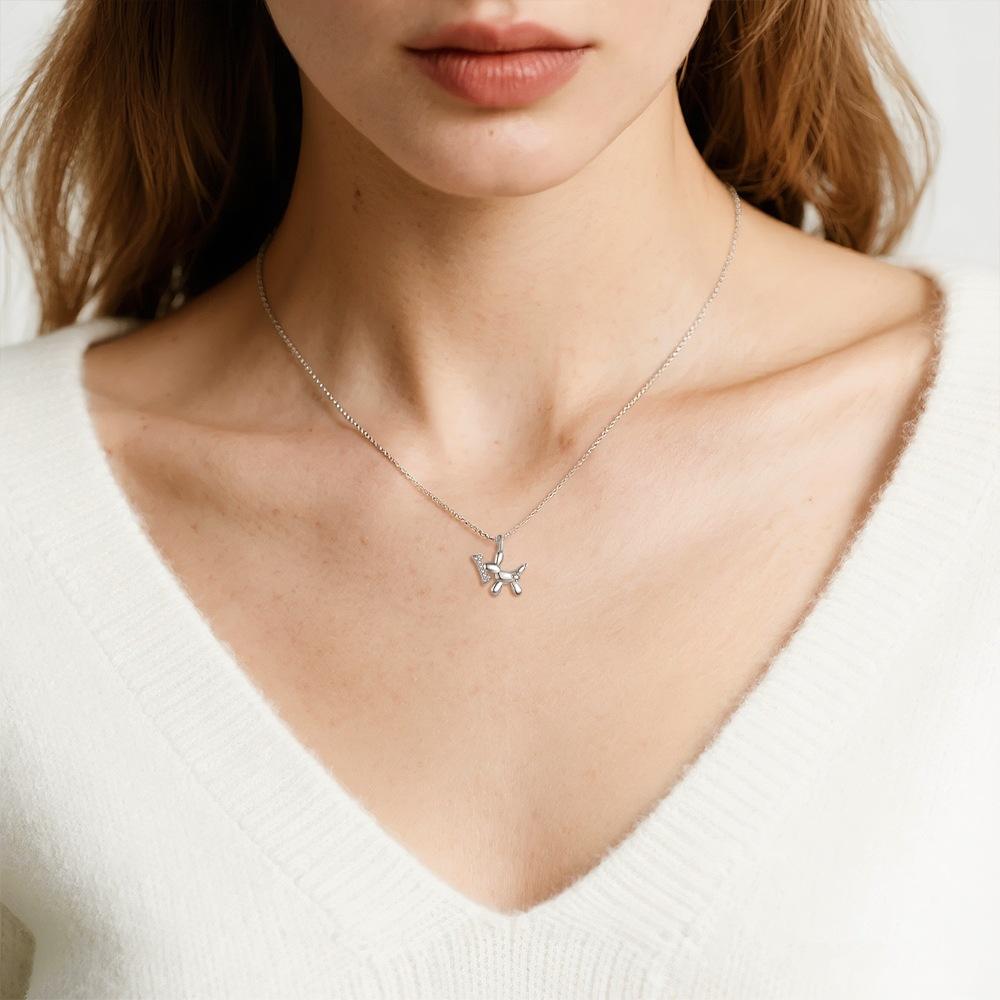 Sterling Silver Playful Balloon Dog Necklace for Women Fashion Statement Luxury Chic Animal Pendant Clavicle Chain