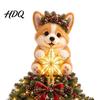 Cute Puppy Ornament Dog Christmas Tree Topper with Light Warm LED Star Plush Decoration Universal Base for Pet Lover Unique