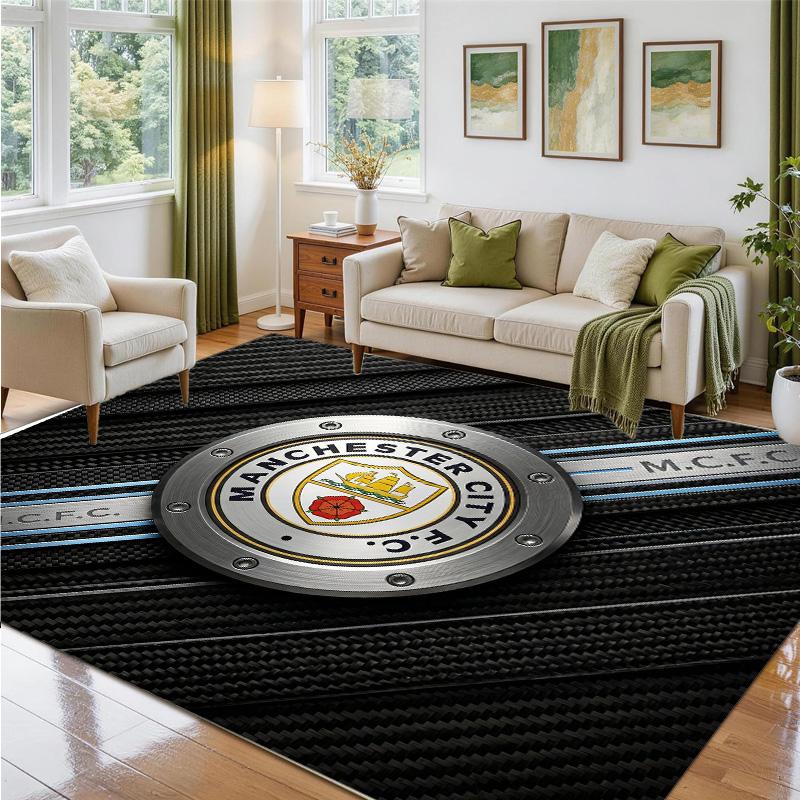 Manchester City Design Crystal Velvet Rug Soft Decorative Mat for Bedroom Entrance