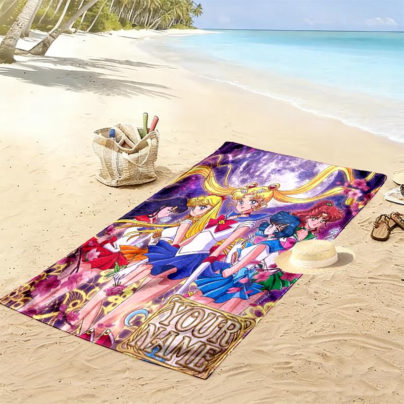 Custom NameSailor Moon Beach Towel Soft Microfiber Summer Towel Quick Dry Absorbent Towel for Beach Swimming Pool Travel