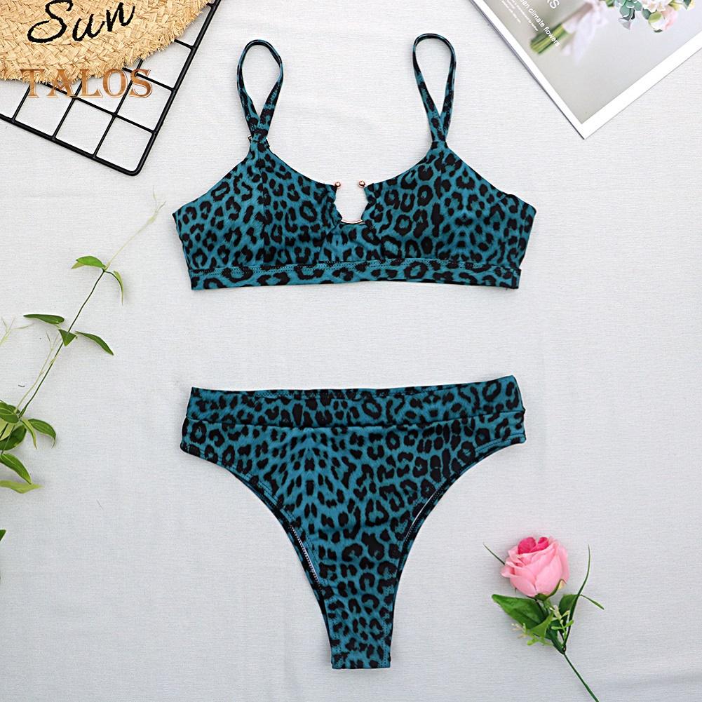 Talos Women Sexy Leopard Snake Print Swimsuit Padded Bra Low Rise Briefs Bikini Set