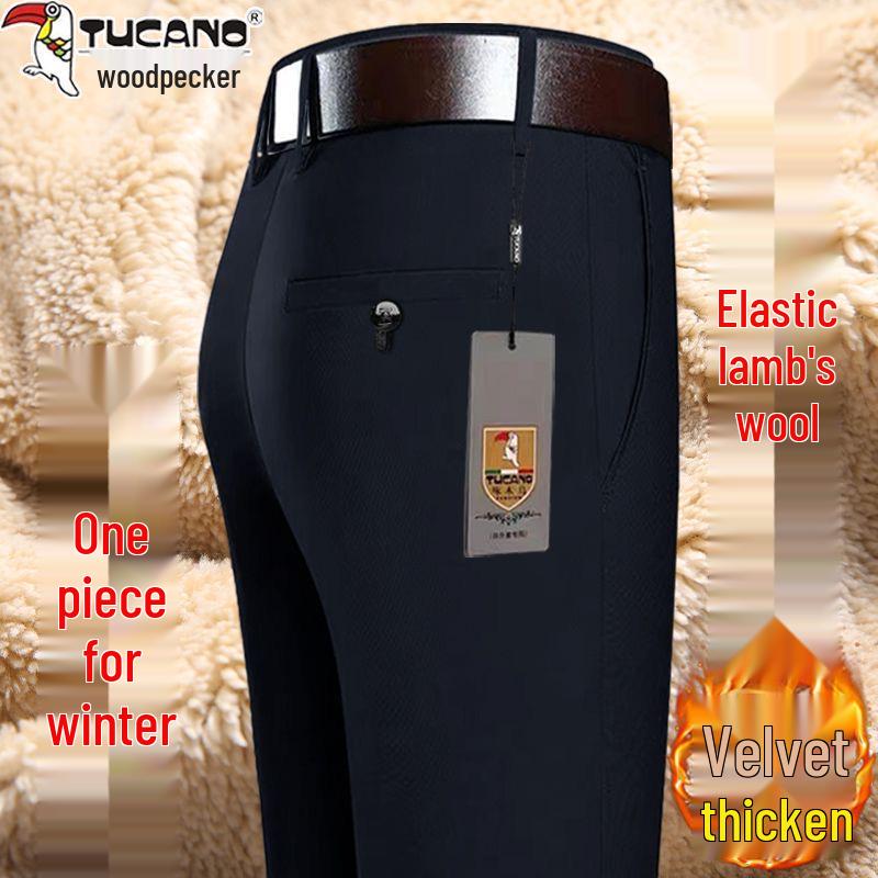 Woodpecker Men's Fleece-Lined Lambswool High-Waisted Straight-Leg Pants