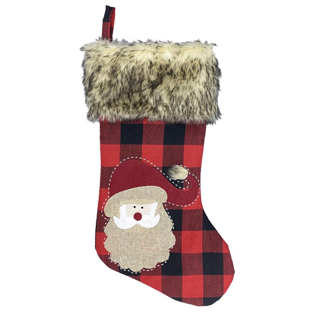 Christmas Stocking Burlap Plaid Multi-Design Santa Snowman Reindeer Snowflake Festive Holiday Gift Bag Hanging Christmas Decor