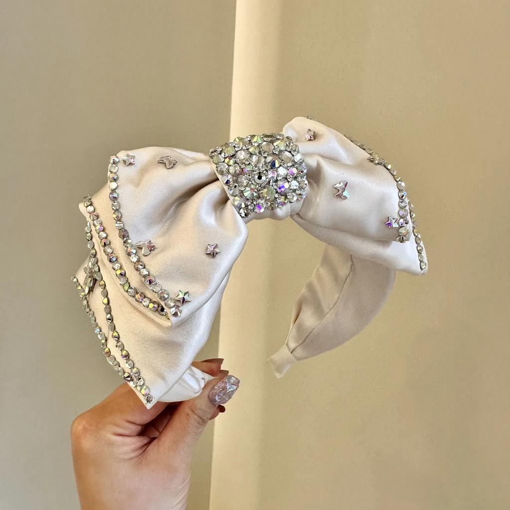 Crystal Women Headband Wide Side Big Bowknot Hairband Classic Casual Turban Girls Headwear Hair Accessories