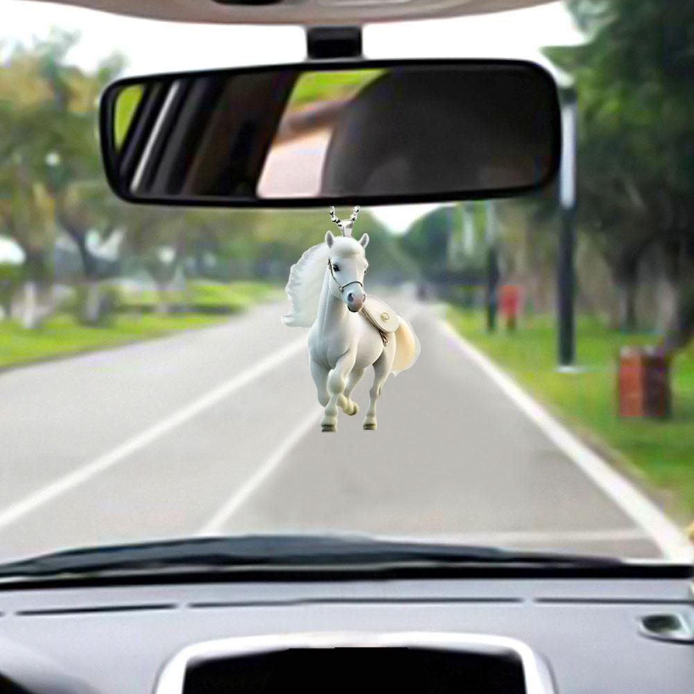 2D Acrylic Christmas Pendant Flat White Horse Car Pendant Pendant Chain Key Hanging Ornaments N5D7