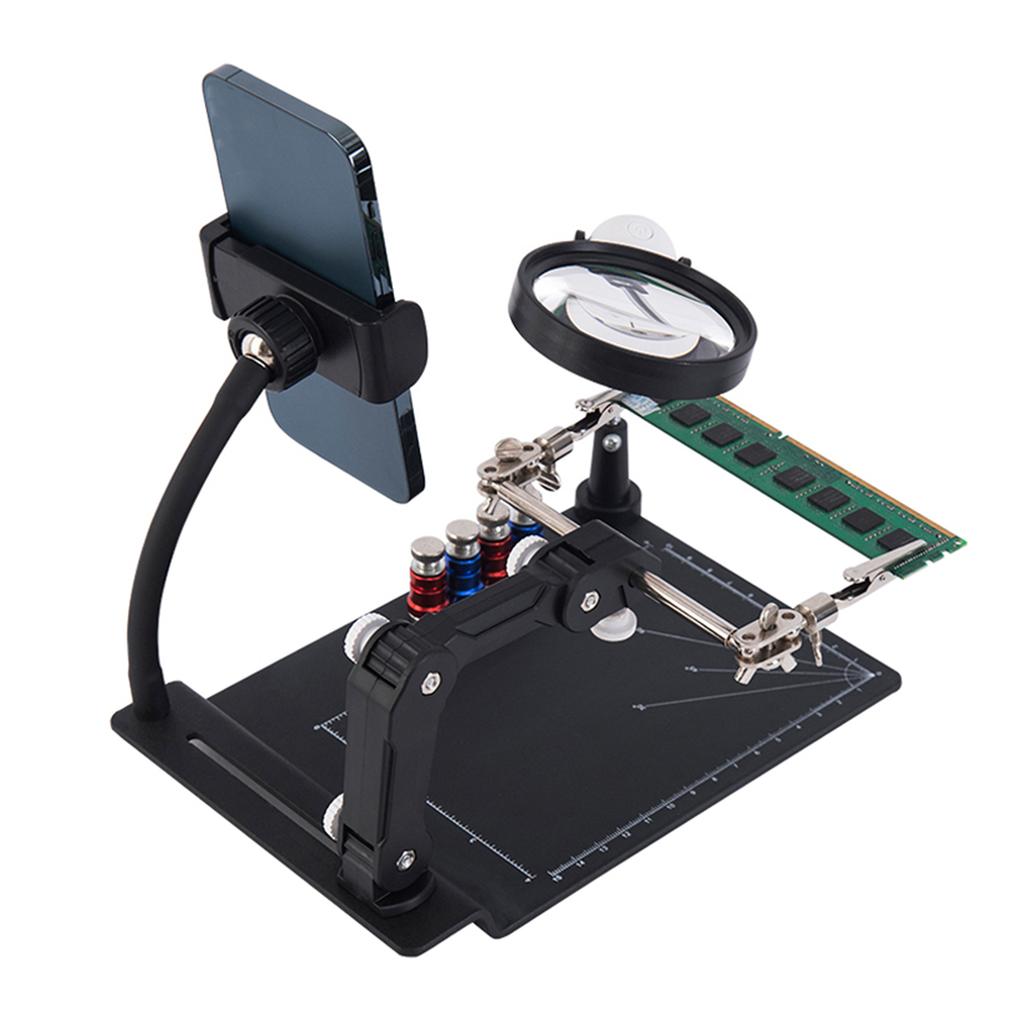 Welding-Magnifying Glass with 2 LED Light Lens-Auxiliary Clip Loupe-Desk Top Magnifier-Third Hand Soldering Repair Tool