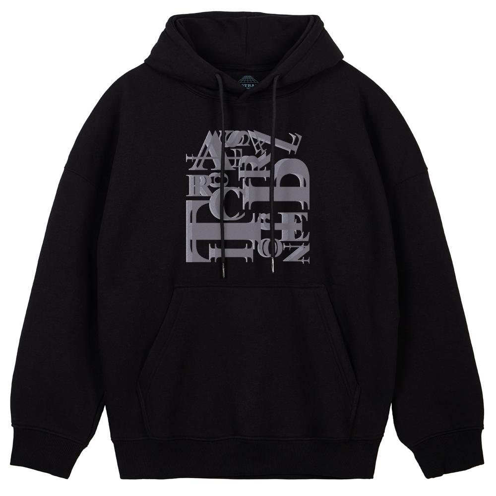 Astral Projection Overlapping Lettering Oversized Wide Shoulder Hoodie_Black M