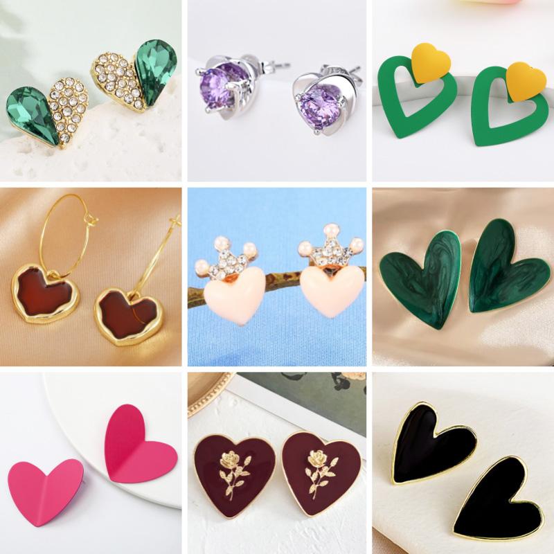 Heart Dangle Earrings for Women Colorful Enamel Crystal Love Heart Sweet Korean Female Drop Earrings aretes de