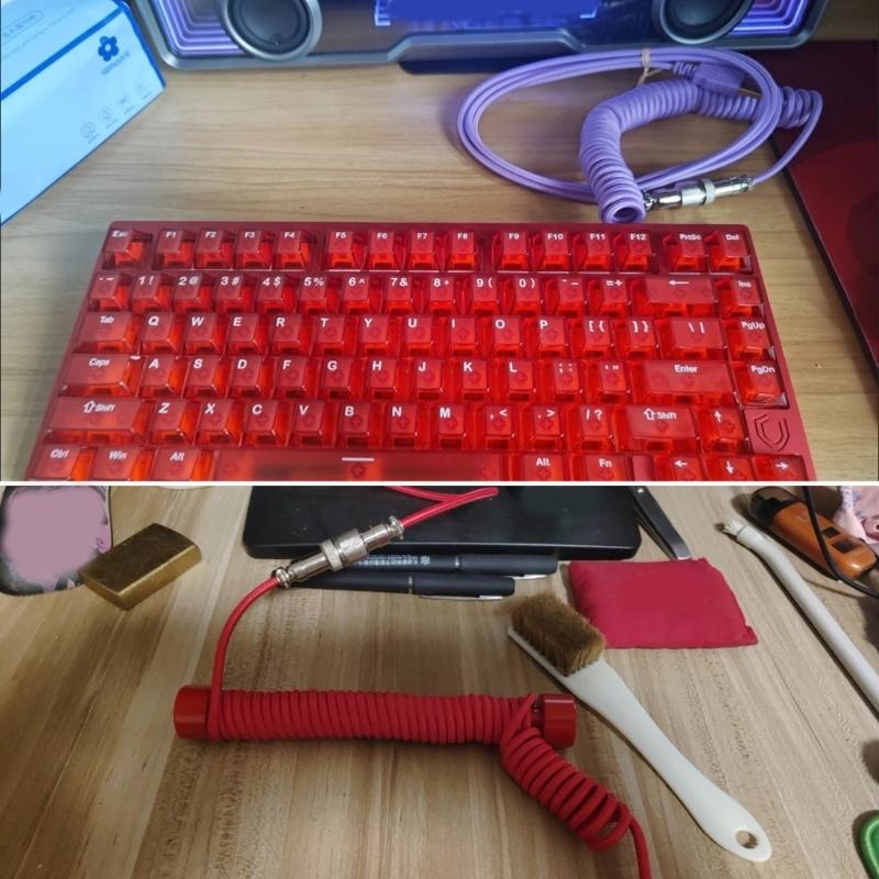 Coiled USB C Keyboards Cable Braided Detachable Aviation Type C Mechanical Keyboards Cable 1.6M