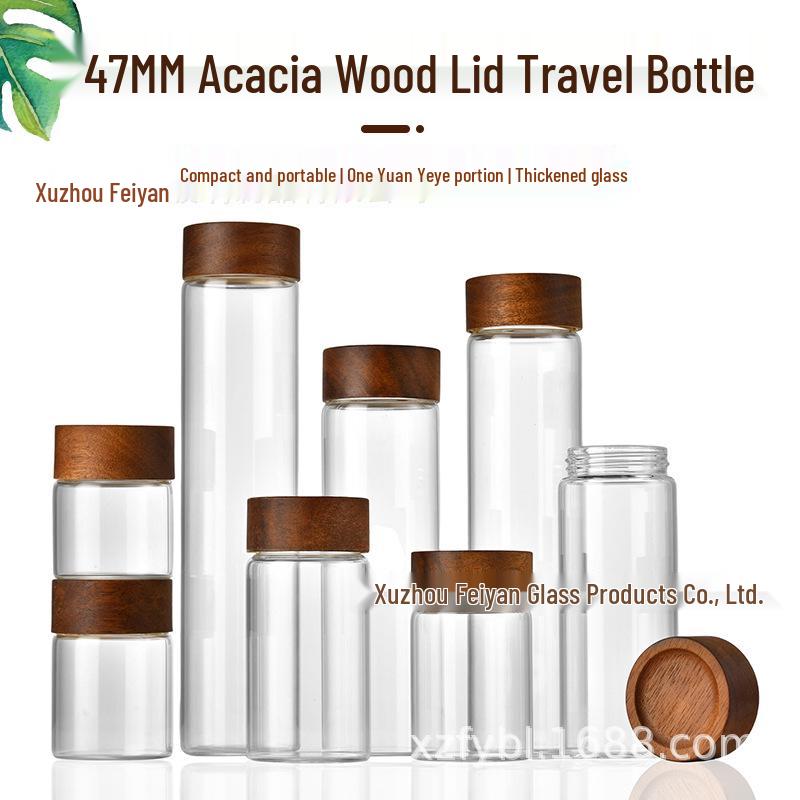 

Small Capacity Borosilicate Glass Bottle with Acacia Wood Lid - Sealed Jar for Tea or Food Storage 50ml