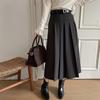 Lizhiqi Women's Woolen A-Line Pleated Midi Skirt - 2024 Winter Collection, High Waist, Slimming Fit