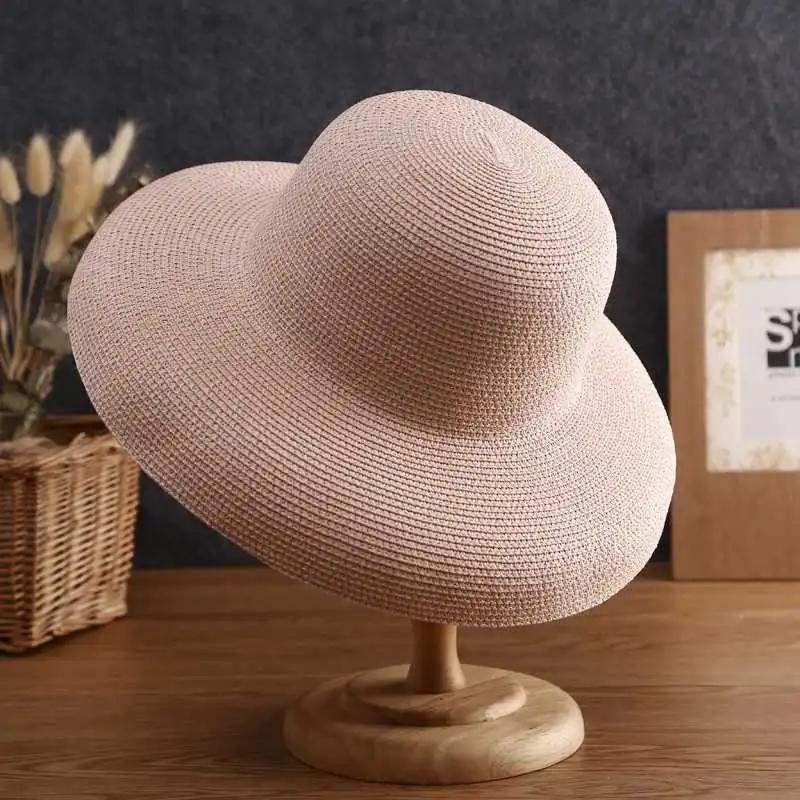 WTEMPO Women's Wide Brim Solid Color Outdoor Sunscreen Hats Elegant Casual Foldable Summer Versatile Straw Hats
