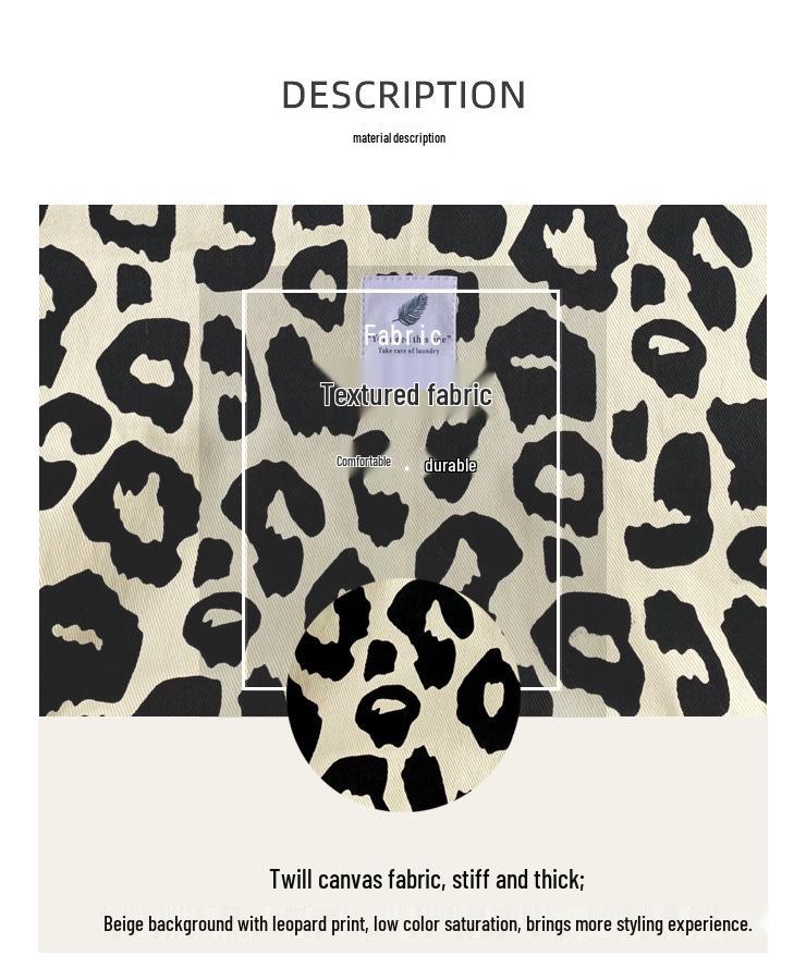 Borsa a Tote in Tela con Stampa Leopardo: Borsa a Spalla Beige alla Moda di Grande Capacità per Studentesse