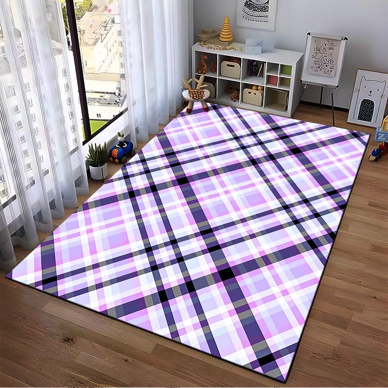 Purple and White Plaid Pattern Carpet for Living Room or Bedroom Suitable for use as an anti-slip for living room bedroom sofas