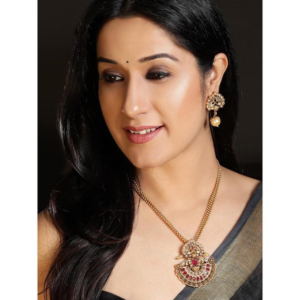 Pink Faux Ruby Peacock Jewellery Set For Women