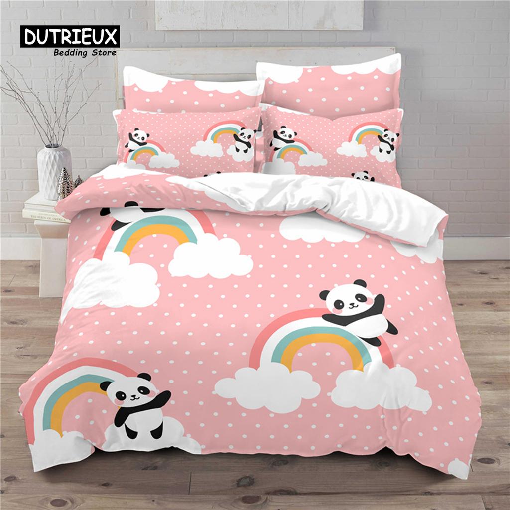 Luxury 3D Cartoon Panda Print Home Living Comfortable Duvet Cover Pillowcase Kid Bedding Set Queen and King EU/US/AU/UK Size