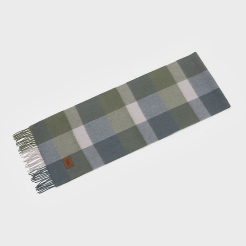 RECLOW MUNM CHECK CASHMERE 100% MUFFLER GREEN