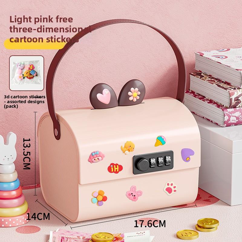 

Carefully selected lockable storage box, plastic children s cartoon money box, desktop storage box, large-capacity multifunctional password box 17.6*13.5*14CM рожевий