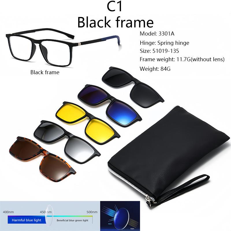 

Myopia 6 In 1 Polarized Sunglasses Magnetic TR90 Optical Prescription Eyeglass Transparent Square Frames Anti Blue Light 0