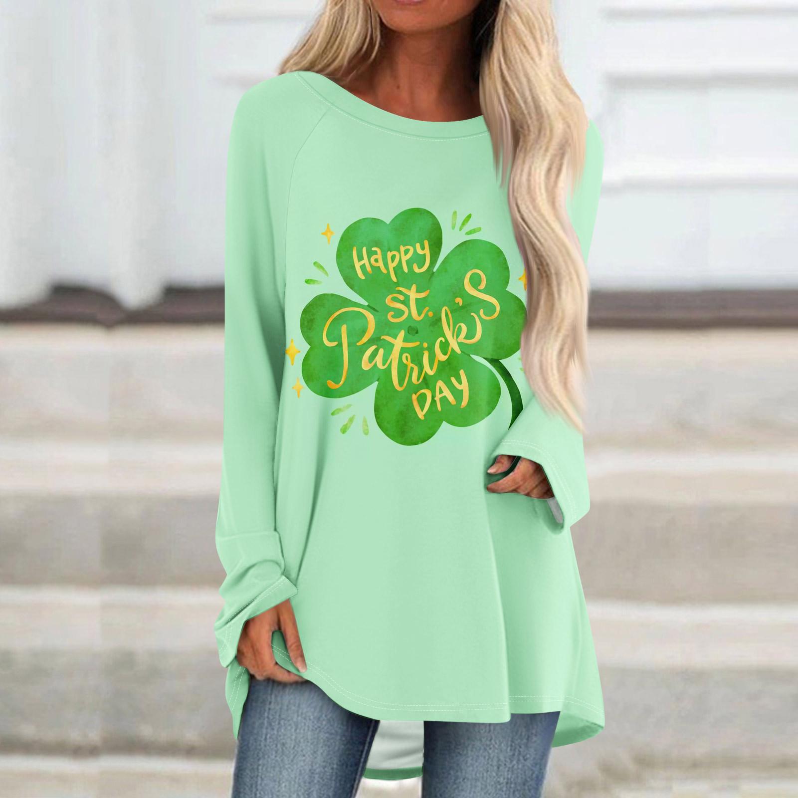 

Женский модный свободный свитер средней длины с круглым вырезом St. Повседневный топ с длинными рукавами и принтом ко Дню Святого Патрика с рукавами реглан L