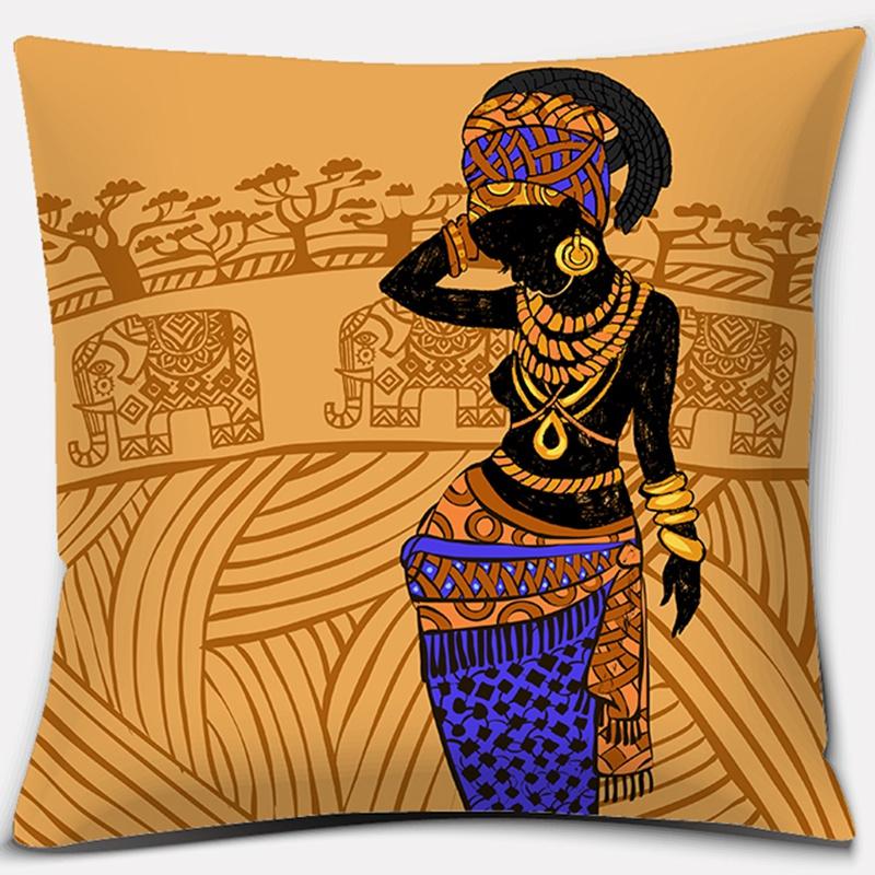 Home Decor Pillowcase Ethnic African Women Polyester  Car Sofa Cushion Cover   45x45cm