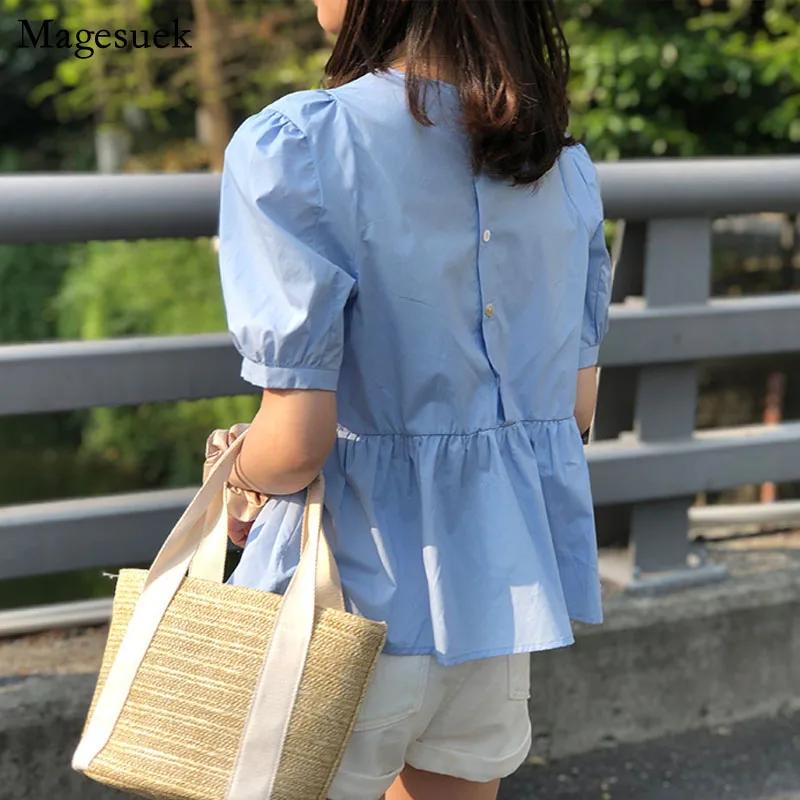 2024 Summer Vintage Womens Shirt Puff Short Sleeve Casual Slim Woman Blouses Cotton White Shirts Tops Female Blusa Mujer 14375
