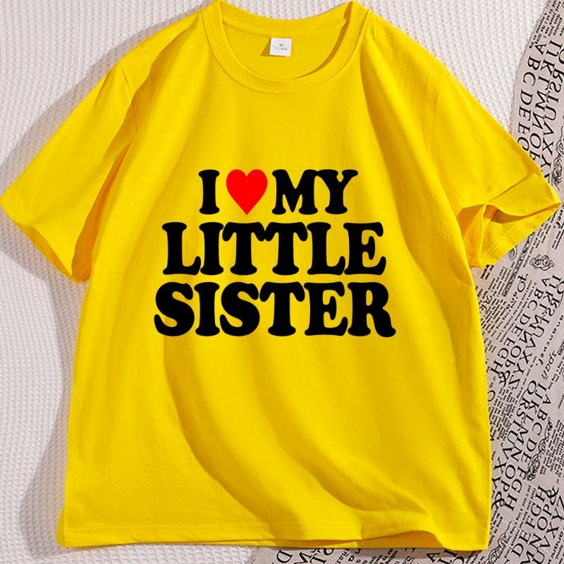 I Love My Little Sister Printed Tshirt I Heart My Sister T Shirt Funny Cotton Short Sleeve Tshirt for Him Men Loose Clothes