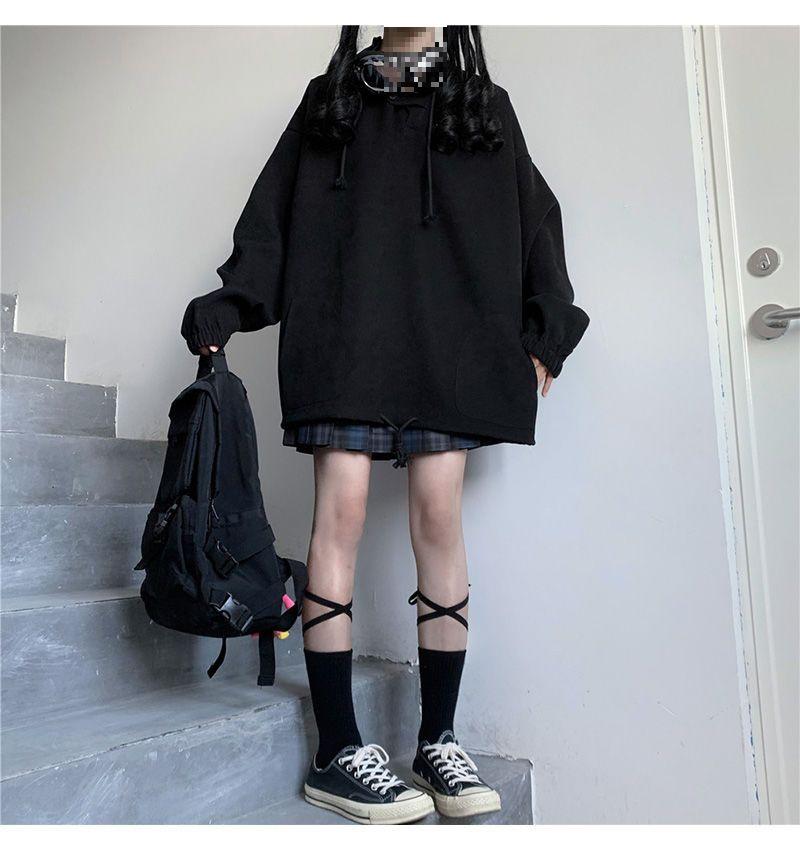 Women's Fleece-Lined Hooded Jacket: Loose Fit, Versatile Long-Sleeve Sweatshirt for 2024 Autumn/Winter, Japanese Student Style, Warm Top