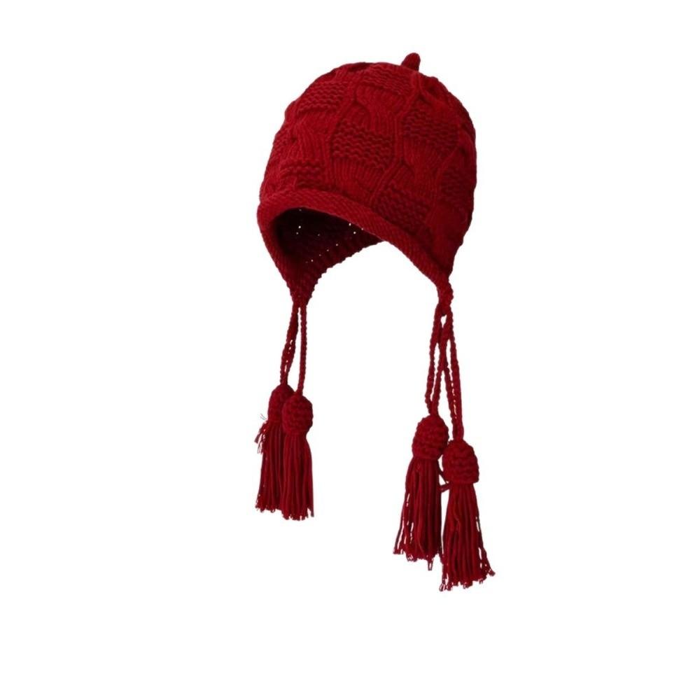 Windproof Knitted Wool Hat Tassel Warm Headgear Fashion Ear Protection Cap  Winter
