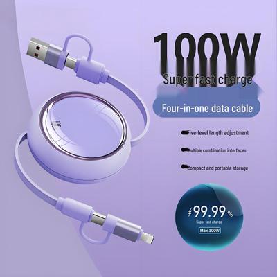 4-in-1 Retractable 100W Fast Charging Cable for Apple, Huawei, Xiaomi, Android, Car Charger