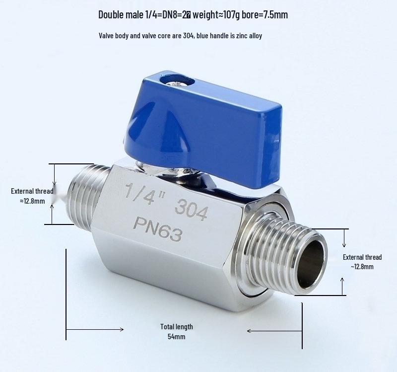 304 Stainless Steel Mini Manual Ball Valve with Male & Double Female Threads
