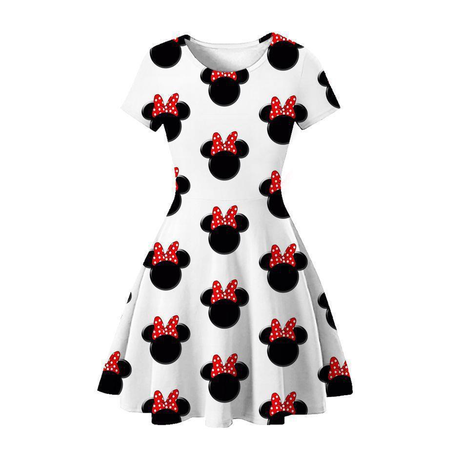 New Mickey Minnie Christmas 2D Printed Short Sleeve Dress Fashion Girls Princess Dress