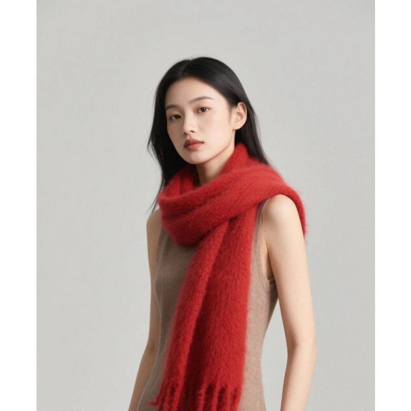 Women's Winter Imitation Cashmere Scarf - White Mohair Shawl Neck Warmer