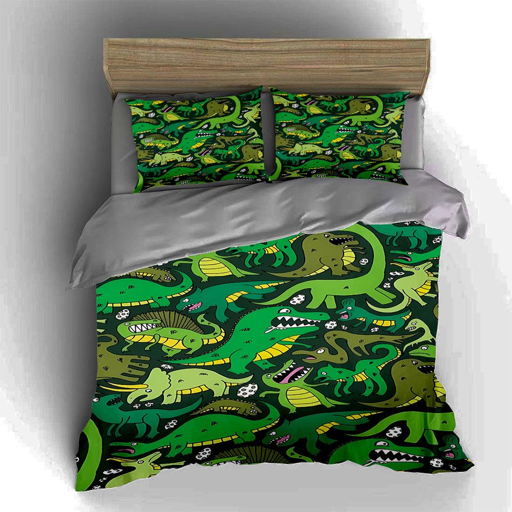 Green Dinosaur Illustrations. Bedding Duvet Cover Sets Duvet Covers Pillowcases Gifts (1 * Duvet Cover 2 * Pillowcases, Without Duvet Insert)