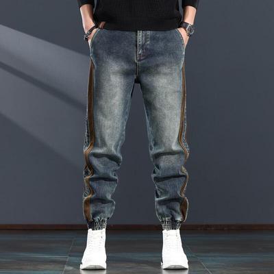 Herren Amerikanischer Retro Gewaschener Abgenutzter Lockerer Fit Jogger Jeans