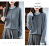 Women's Stylish Color Block Lace Knit Cardigan Sweater with Wood Ear Details and Button Closure for Fall and Winter