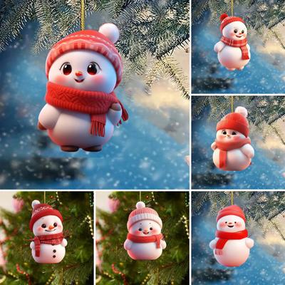 Vánoční ozdoba 2D kreslený tvar sněhuláka závěsná dekorace se šňůrkou slavnostní atmosféra vánoční dekorace
