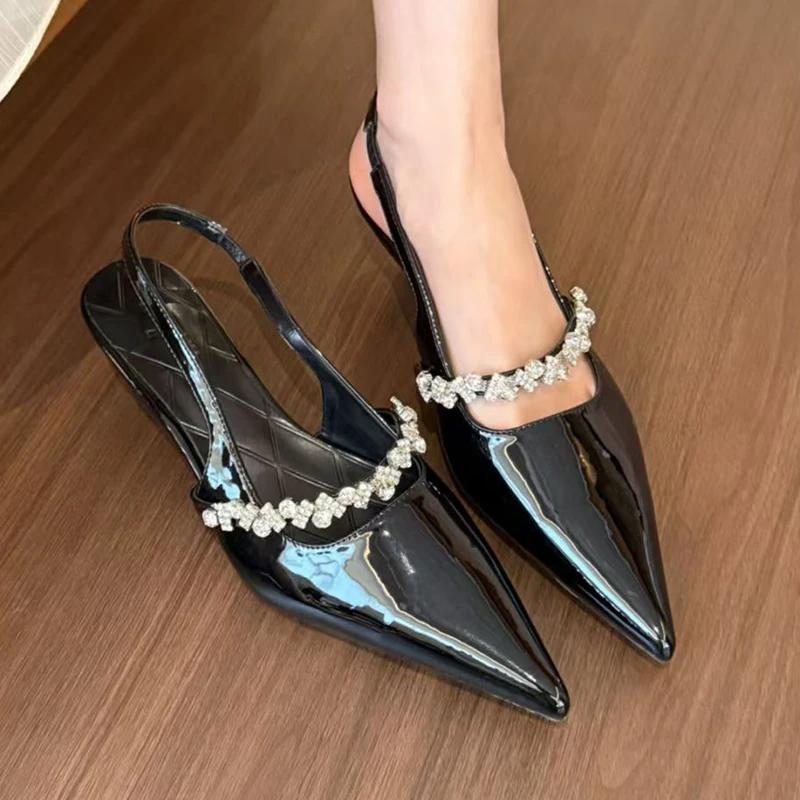

Luxury Women s Sandals Sexy Pointed Toe Crystal Heeled Shoes Woman Slippers 2025 Summer Elegant Dress Shoes Party Ladies Shoes 40