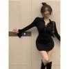 French Spice Girl Style POLO Neck Long Sleeve Dress Women's Spring New Slim and Skinny Inner Hip Wrap Short Skirt
