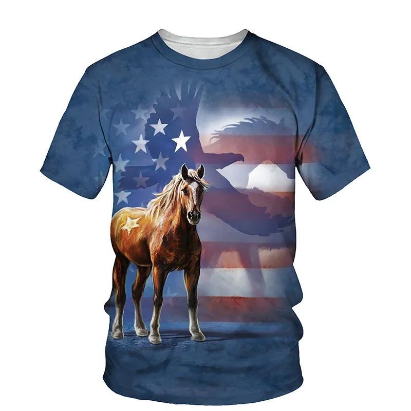 Men's Horse 3D Print T-shirt Short Sleeve Crew Neck Tee Men's Clothing Summer Outdoor Sportswear Casual T Shirts