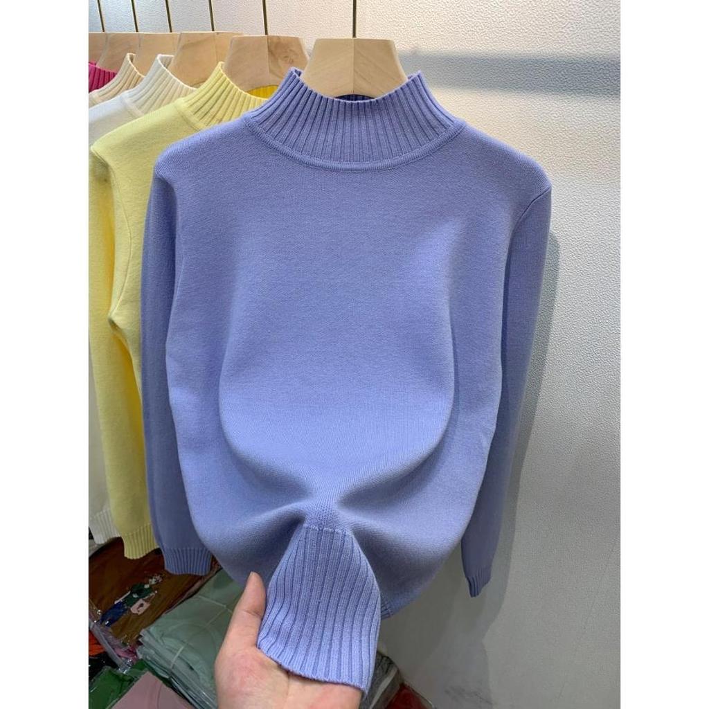 Rolák Jednobarevný Svetr Dámská Móda Nové Strečové Topy Pletené Pulovry Dlouhý Rukáv Spodní Pletené Jednoduché Šik Oblečení