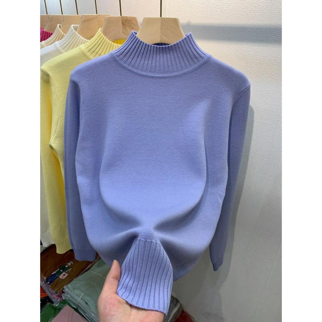 Водолазка однотонный свитер женская мода новые эластичные топы трикотажные пуловеры с длинным рукавом низ трикотажные простые шикарные одежды L синий 2650₽